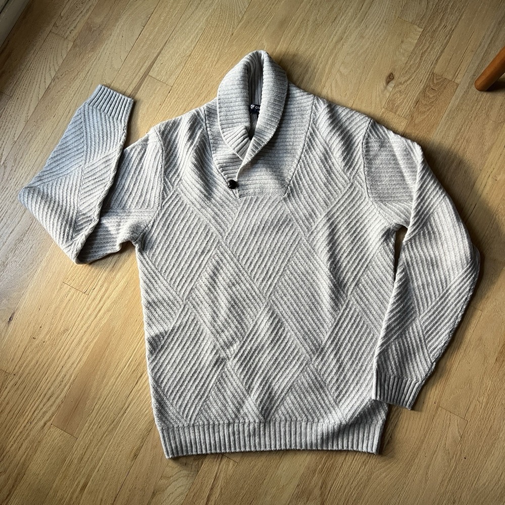 Cremieux Classics Wool Cashmere Knit Pullover Sweater Shawl Collar Medium Grey
